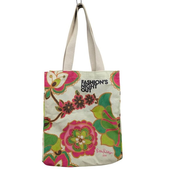 Lilly Pulitzer 2011 Fashions Night Out Tote Bag Multicolor Floral Canvas 11x14 - Picture 2 of 11